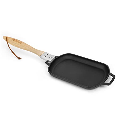 Mimiuo Sartén rectangular de hierro fundido con mango desmontable para horno pizzas,cocina interior y camping al aire libre