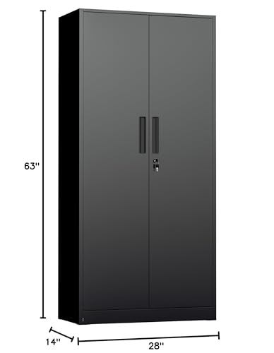 Image of INTERGREAT Metal Storage Cabinet with Lock, 63 inch H Metal Cabinets Storage with 2 Doors and 4 Adjustable Shelves, Locking Garage Cabinet for Home Office, Kitchen, Bathroom (Black)