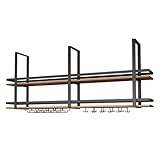 Genérico Botellero Colgante Industrial con Soporte para Copas y Estante - Estantes flotantes de Techo de Metal para Cocina y Bar - Elegante solución de Hierro para almacenar y exhibir vinos
