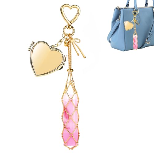 Image of MAYCREATE Bag Charms Y2K Metal Net Lipstick Holder Keychain with Touch Up Mirror, Fashion Golden Makeup Lipstick Balm Organizer Portable Chic Bag Charm Accessories