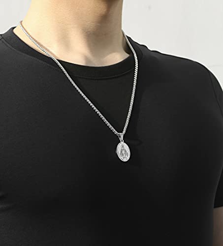 P. BLAKE Oval Saint Christopher/Michael/Joseph/Jude/Virgin Mary/Joseph/Francis/Patrick/Anthony/Benedict/Thomas Necklace for Men Women, Stainless Steel Catholic Patron Pendant with Chain 24 Inches