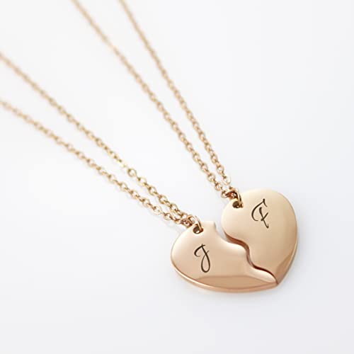 AnnBijoux Personalized Couple Heart Necklace Laser Engraved Initial Pendant Couple Half Heart Charm Stainless Steel Gold SIlver Rose Gold Jewelry4