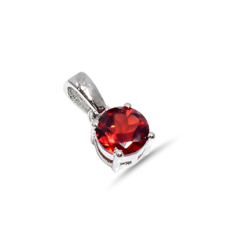 Collana con ciondolo solitario in granato naturale con pietra preziosa, pendente rotondo sfaccettato in argento sterling 925 da 6 mm