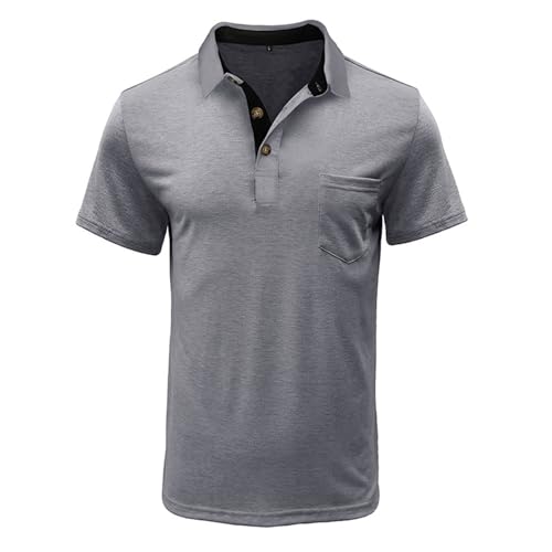 Image of Men's Short Sleeve Polo Shirts Buttons Collared T Shirts with Pocket