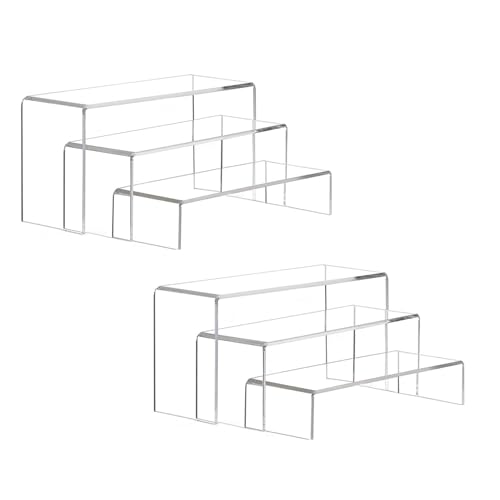 CafullCon 6Stück Acryl Regal, 3 Größen Acryl Riser Display Ständer, klare rechteckige Tiered Display Stand, Schmuck Display Halter Cupcake Dessert Ständer Halter für Pop Figuren Sammlerstücke Kosmetik