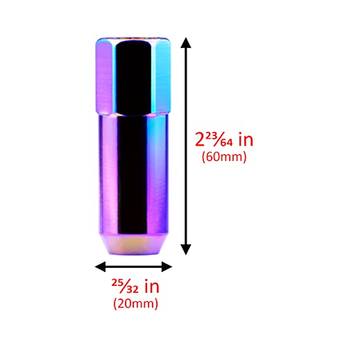 Image of Neo Chrome 20 PCS M12x1.25 Lug Nuts 60mm Extended Tuner Aluminum Wheels Rims Cap WN02