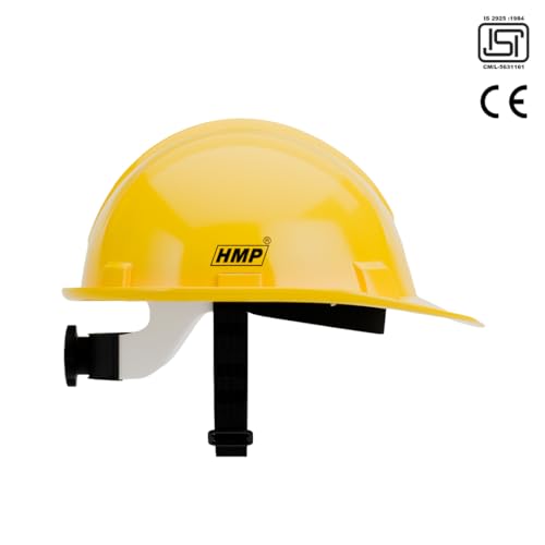 Image of HMP Industrial Construction Safety Helmet for Unisex | SIX Suspension with Ratchet Adjustment | ISI & EN Certified | Yellow