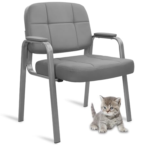 Image of CLATINA Big & Tall 500 lbs Waiting Room Guest Chair, Leather Office Reception Chair No Wheels with Padded Arms for Elderly Home Desk Conference Room Lobby Side Salon Clinic, Grey