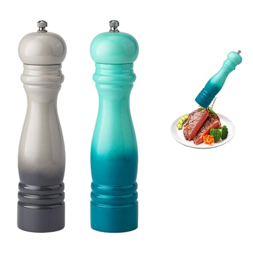 Shuqio Set de 2 Molinillos de Pimienta y Sal de Madera de Goma Molinillo Pimienta Ajustable, Pimentero de Madera Maciza para Cocina, Ideal para Semillas y Especias