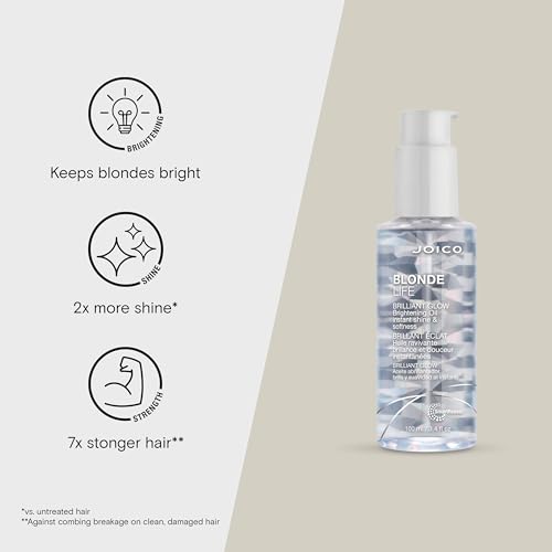 Joico Blonde Life Brilliant Glow Brightening Oil | For Blonde Hair | Tame Frizz | Boost Shine & Brilliance | Add Softness & Smoothness | With Monoi & Tamanu Oil