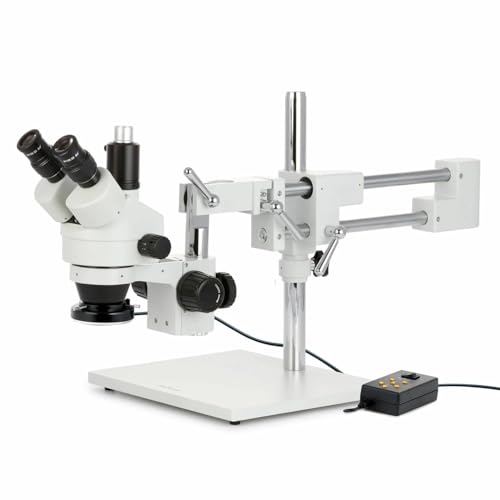 AmScope SM-4TZZ-144A Trinokulares Stereomikroskop mit 4-Zonen-144-LED-Ringlicht, 3.5X-180X, Weiß