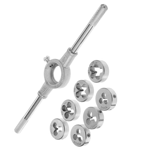 Image of 8Pc Metric Die Set with Adjustable Holder - M3 to M12 Hand Thread Cutter Tools for Bolt & Rod Repair, Manual Threading Kit for Metalwork, DIY & Mechanical Use