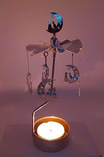 Hokhbcw Rotary Candle Holder Spinning Candleholder Metal Small Gift (Moon+Cat) #TOP4