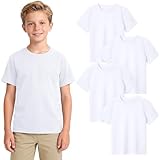 KEREDA Jungen T Shirt 4er Pack Kinder Kurzarm Rundhalsausschnitt Sommer Tops Basic Tshirts Einfarbige Casual Tees Sport Oberteile