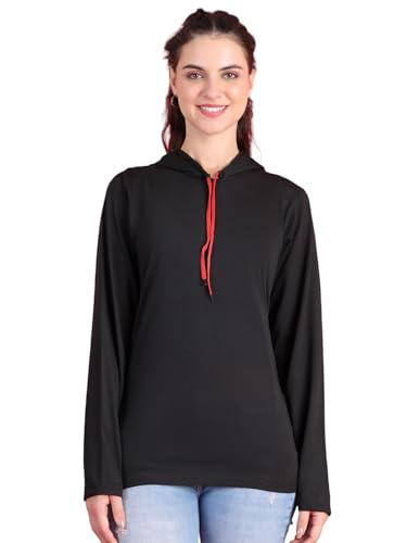 Image of Mack Jonney Cotton Blend Full Sleeve T-Shirt with Hoodie for Women-VJ-FSTWH-01