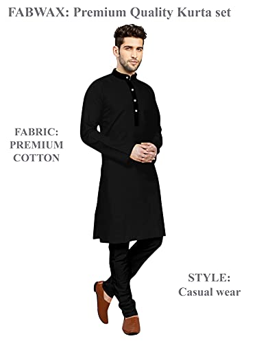 Image of Men's Full Black Casual Premium Cotton Kurta Payjama Set