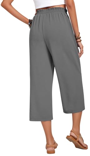 Image of Anyhold Women's Capri Pants Drawstring Casual Palazzo Trousers with Pockets Loose High Waisted Wide Leg Lounge Pants