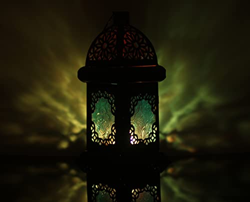 Etroves 9 Inch Moroccan Lantern Decorative Hanging And Tabletop Metal Tealight Candle Holder Home Decor Blue Glass #TOP3