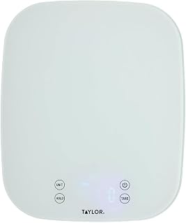 Taylor Pro Digital Kitchen Food Scales, Compact Professional Standard with Precision Accuracy and Waterproof Design with Tare Feature, White Glass, Weighs 14 kg/14 L Capacity