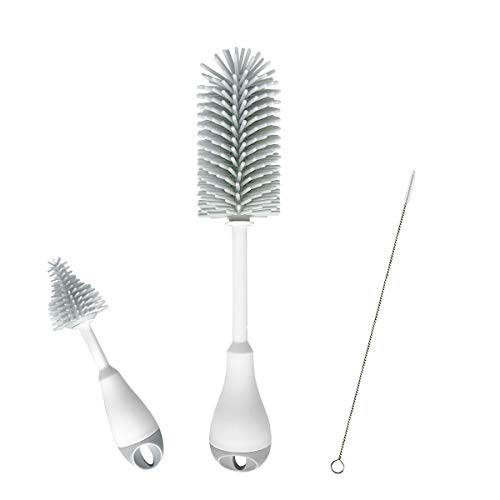 Siliconen Flessenborstel Set van 3, Babyfles Speenborstel Fopspeenborstel Flessenreinigingsborstels, Baby Bottle Teat Pacifier Brush Straw Nipple Cleaning Brush, Tepel Stro Borstel Zuigfles (Grijs)