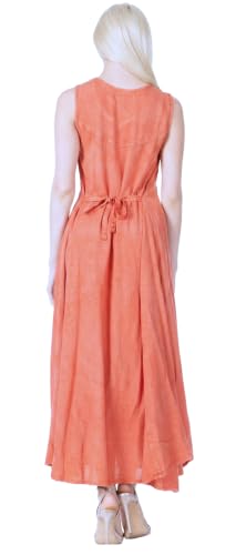 Image of Sakkas Maya Floral Embroidered Sleeveless Button Up Rayon Dress