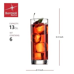 Bormioli Rocco Cortina Cooler Glasses Set of 6 Highball Glasses 13 Oz Weighted Bottom Tall Bar Glass Tumbler Drinking Glass for Mojito Cocktail Dishwasher Safe Glassware Made In Italy