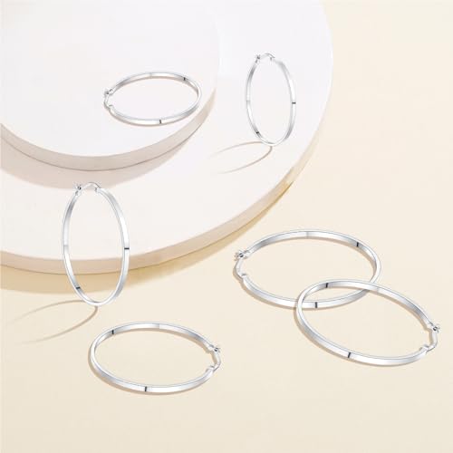 3 Pairs 925 Sterling Silver Big Hoop Earrings Set for Women Hypoallergenic Large Hoops Silver Cubic Zirconia Earrings Set for Women 20mm 30mm 40mm 50mm3