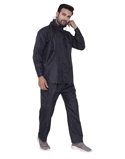 Men's Full Body Waterproof Raincoat with Pants Set, Navy Blue-Black (black, XXL)
