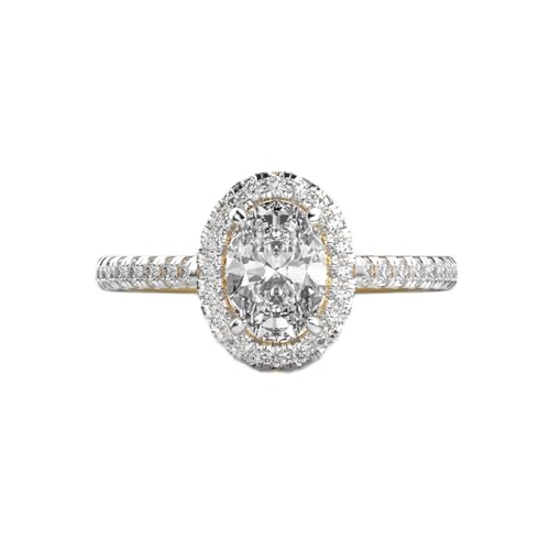 Bague halo en argent sterling 925 plaqué or avec moissanite ovale fait main WWJR_0295