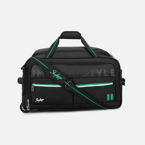 Image of Skybags Muse 46 Liters Polyester 58 cm Medium Size | Stylish Duffel Trolley Bag with Two Wheels, Two Stage Push Button | Premium Zipper, Travel Bag| 3-Year International Warranty - Unisex (Black)