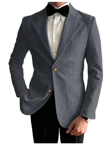 Seersucker Mens Solid Blazer Jacket Slim Fit Two Button Casual Summer Sport Coats for Wedding Prom