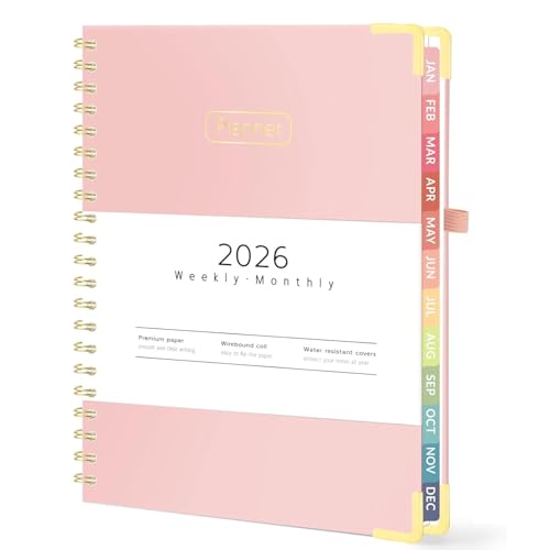 2026 Planner A5 Hardcover Calendar Planner Weekly and Monthly January 2026 - December 2026 8.2x5.8 Spiral NoteBook with Tabs & Inner Pocket Organizer Notebook for Office Home School (Pink)