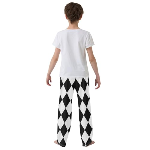Boys' Pants Black White Checkerboard Square Long Bottoms Jogger Pants Elastic Waist Trousers with Pockets S-XL3