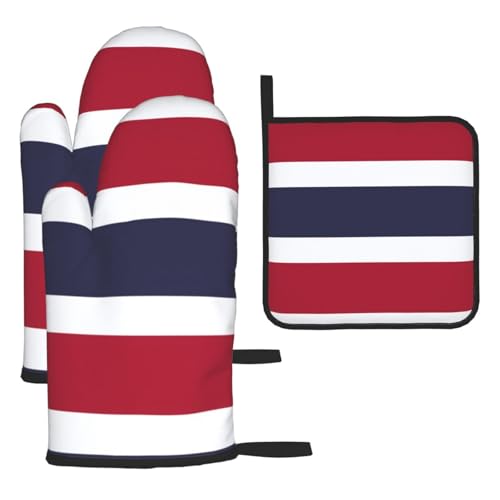 Set di 3 guanti da forno e supporti per pentole con bandiera della Thailandia, nastro da appendere per cucina, griglia e barbecue