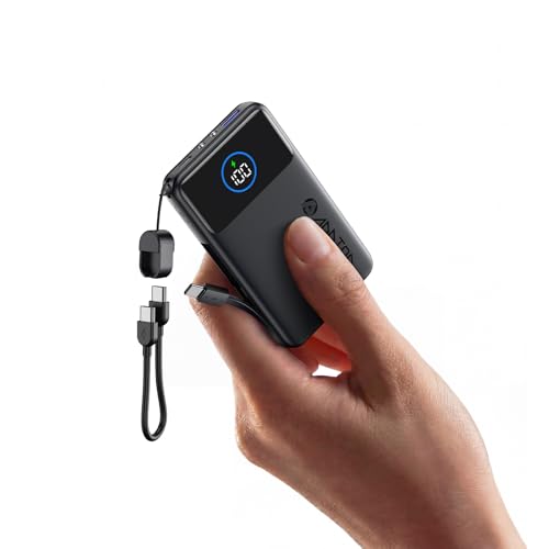 A ADDTOP Powerbank 10000mAh, 22,5W Schnellladen Tragbare mit Integriertem USB-C Kabel, LED Display und Taschenlampe, Slim Externe Handyakkus Pack für Phone 17 16 15 13 12 11, Galaxy, Tablet
