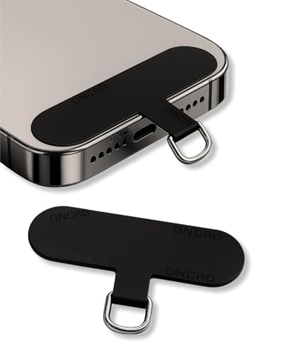 Black Pack of 2 Phone Tether Tab Universal Phone Lanyard Patch Without Adhesive, Cell Phone Replacement Pad Anti-Lost Attachment Hanging Metal Ring for Smartphone Mobile Safety Wrist Strap