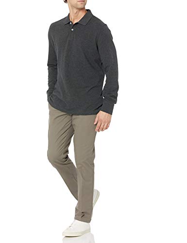 Amazon Essentials Men's Long-Sleeve Slim Fit Pique Polo Shirt, Charcoal Heather, X-Large - image 5