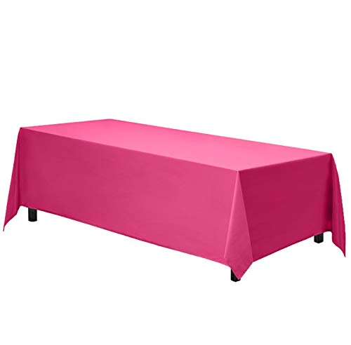 Image of Gee Di Moda Rectangle Tablecloth - 90 x 156 Inch Fuchsia Table Cloth for 8 Foot Tables with Floor-Length Drop - Heavy Duty Washable Fabric for Holiday Party, Dinner, Weddings & Baby Shower