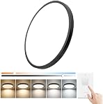 20 Inch Dimmable LED Flush Mount Ceiling Light, 40W,4350LM, 3000K/4000K/6000K CCT Selectable,Black Round Flat Panel Low Profile Ceiling Light Fitures for Hallway, Kitchen, Bedroom, Laundry Room