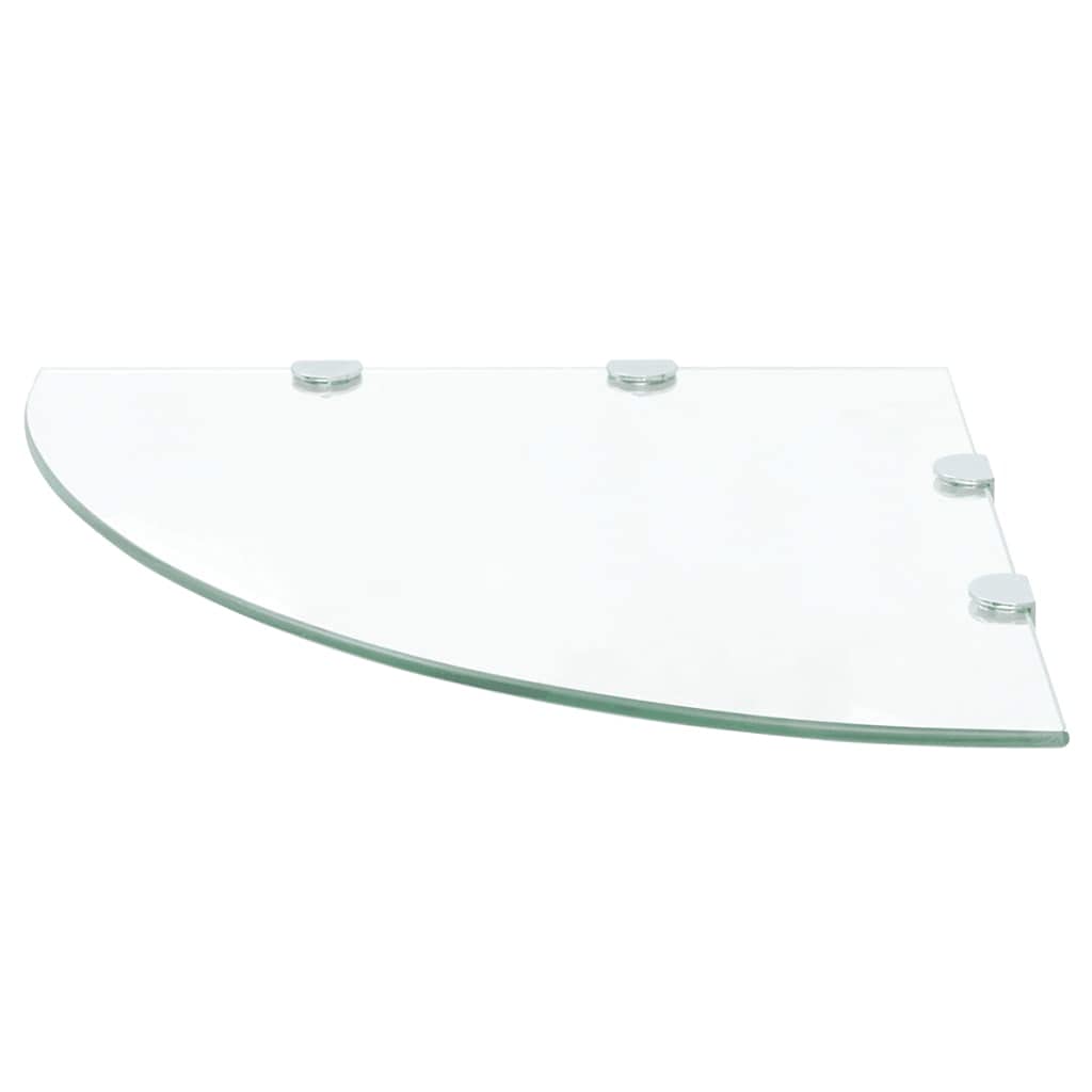 FIRBNUS Estantería de esquina de 45 x 45 x 0,8 cm con soportes cromados, estante de cristal para baño, estante de cristal flotante para salón, baño, estante de pared, cristal templado, transparente