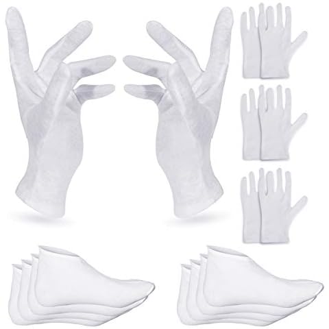 4 Pairs Moisturising Gloves and 4 Pairs Socks Nabance Moisturising Cotton Gloves Moisture Socks White Hand Gloves for Dry Hands Skin Care and Foot Spa(8 pairs/16pcs) Cover