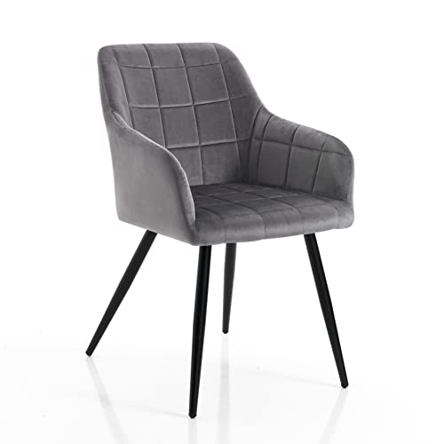 Wink Design Derby Grey 2er-Set gepolsterte Stuhl, grau, Mattschwarz, H83 x 55 x 60 cm
