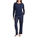 U2SKIIN Damen Pyjama Set Baumwolle, Langarm Oberteil mit Hose, weiche leichte Nachtwäsche, 2-Teilig Pullover Schlafanzug (Dunkelblau/Dunkelblau Kariert, M)