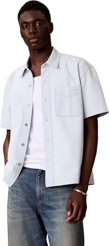 Calvin Klein Chemise à Manches Courtes pour Homme Bleachout 205 LV04RF712G Autres Chemises, Bleu, L