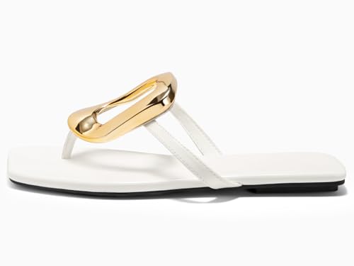 Image of Coutgo Womens Flat Sandals Comfortable Flip Flops Slide Sandals Summer Beach Shoes with Metal Decoration