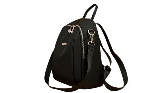 Women's Black Nylon Backpack, Lightweight Travel Bag with Gold-Tone Zippers, Casual Style-picture-37