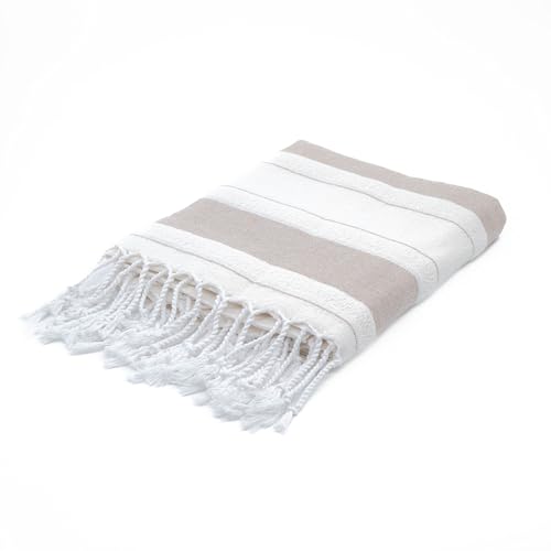 BERCA HOME Ephesus Turkish Beach Towel – Lightweight, Quick Dry, Sand Free – 100% Cotton Peshtemal Hammam & Bath Towel – 90x190 cm – Soft & Compact for Spa, Travel, Gym, Yoga, Camp, Picnic (Beige)