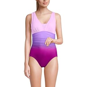 Lands' End Women's SlenderSuit Grecian Low Leg One Piece Swimsuit 6 Tall Crimson Rose/Purple Ombre