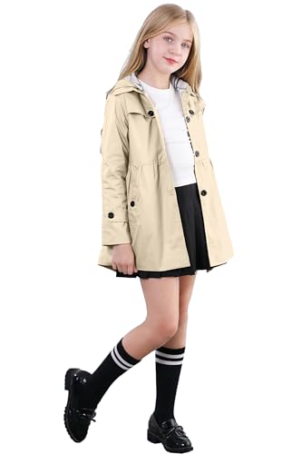 Image of Betusline Girl's Single Breasted Trench Coat Hooded Dress Coat Outerwear, 2-14 Years