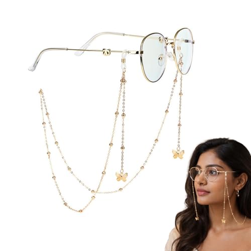 Image of Butterfly Spectacle Chain With Silicone Loops, Yellow, 1 Piece